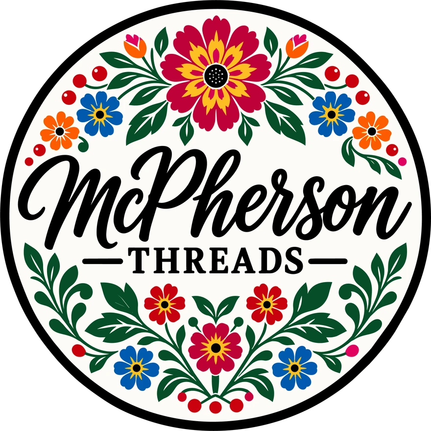 McPherson Threads logo: a round badge with bright flowers and leaves