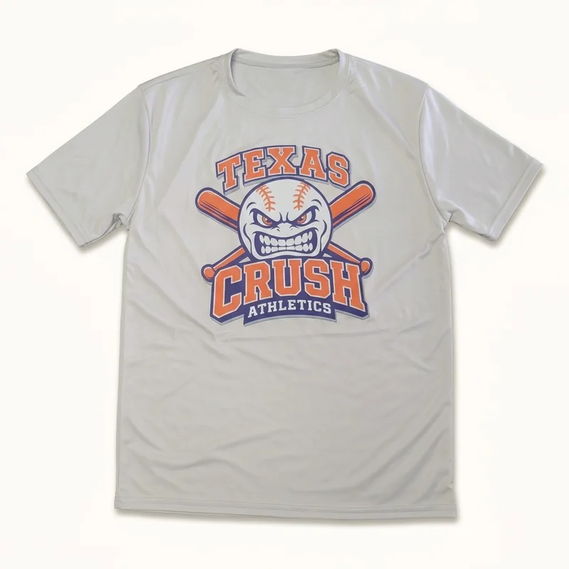 Light gray Texas Crush Athletics tee with a baseball and crossed bats